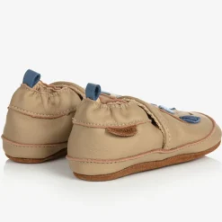 Beige Leather Owl Slippers