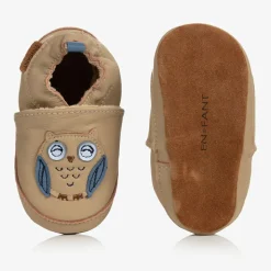 Beige Leather Owl Slippers