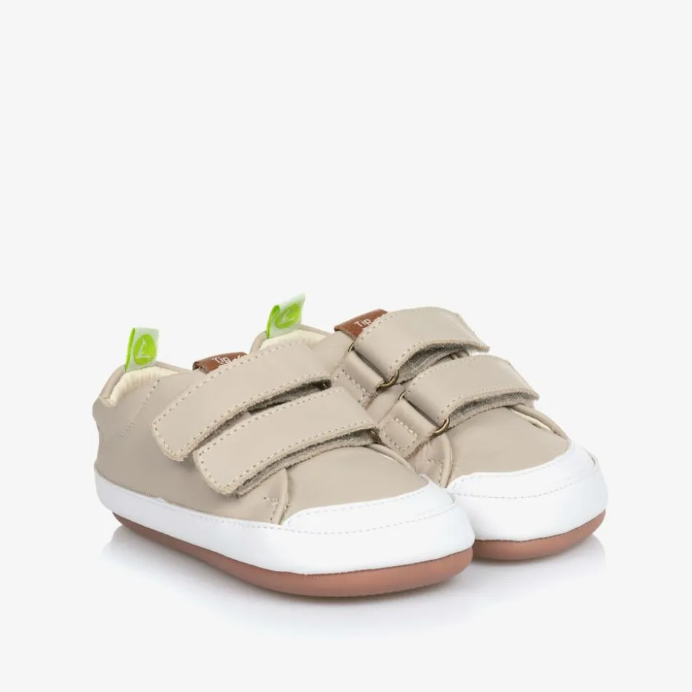 Beige Leather Velcro Trainers