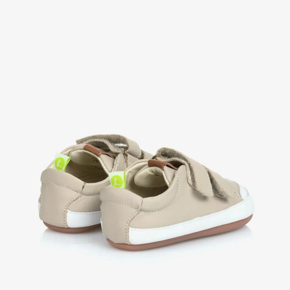 Beige Leather Velcro Trainers