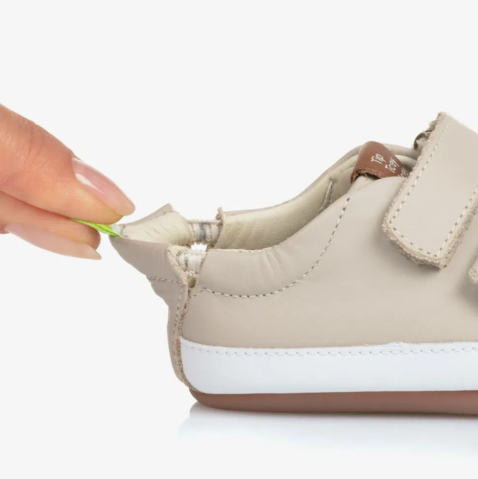 Beige Leather Velcro Trainers