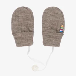 Beige Merino Wool Baby Mittens