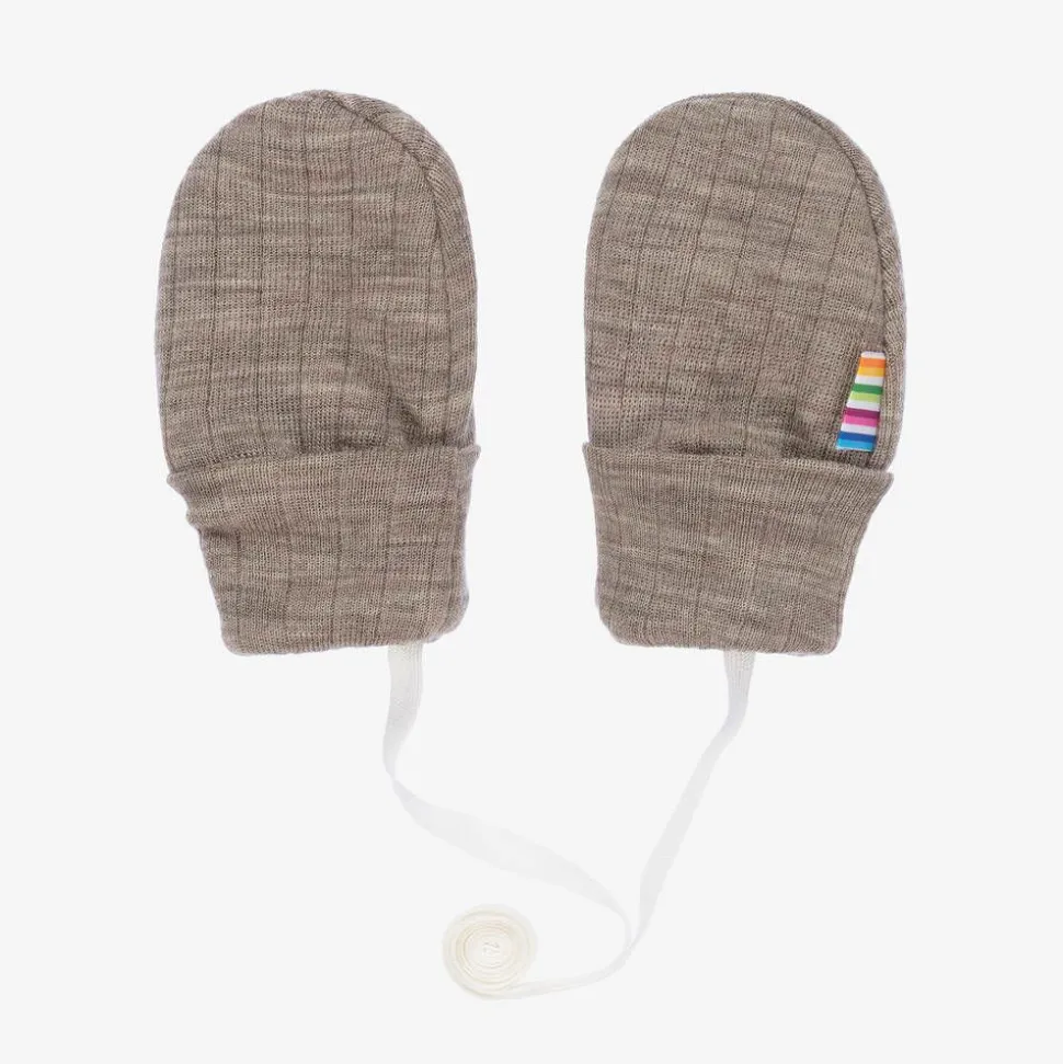 Beige Merino Wool Baby Mittens