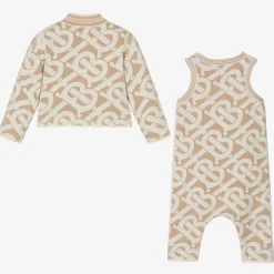 Beige Monogram Baby Romper Gift Set