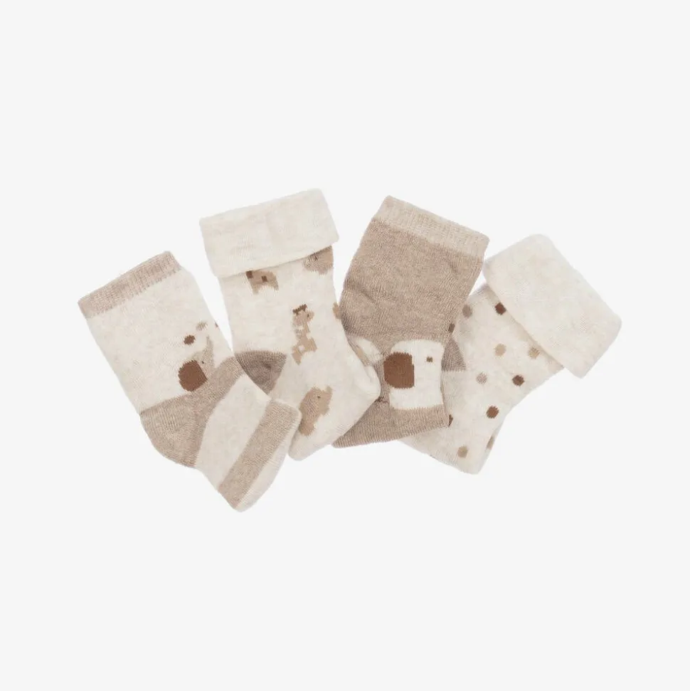 Beige Organic Cotton Baby Socks (4 Pack)
