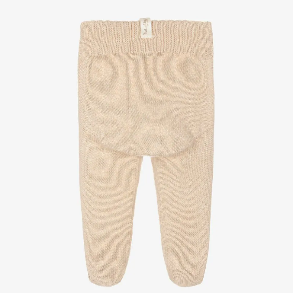 Beige Organic Cotton-Knit Baby Trousers