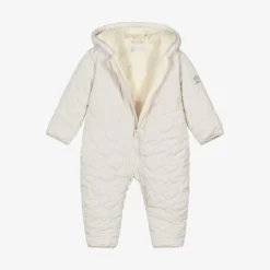 Beige Quilted Baby Snowsuit