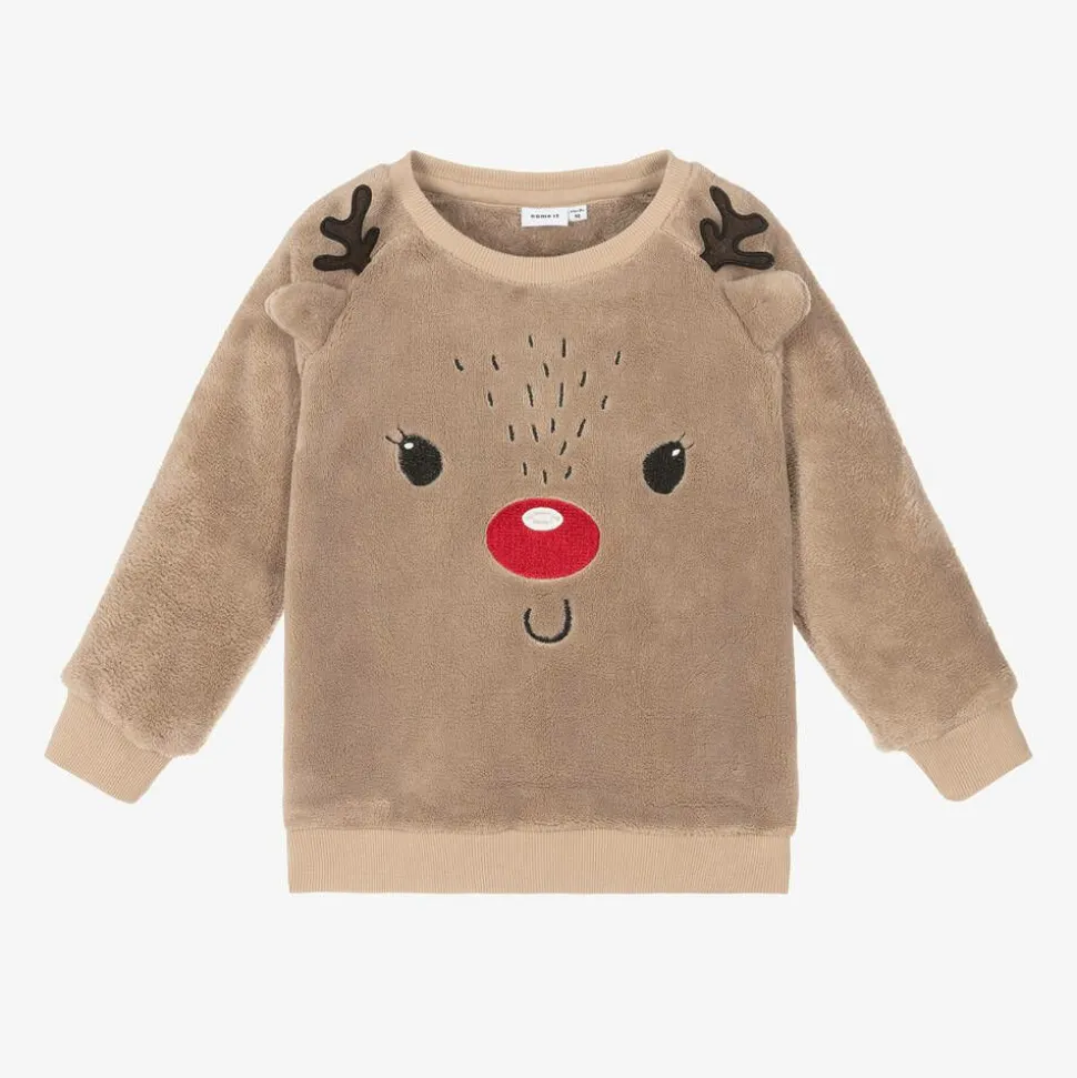 Beige Reindeer Fleece Sweatshirt
