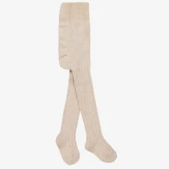 Beige Ribbed Cotton Baby Tights
