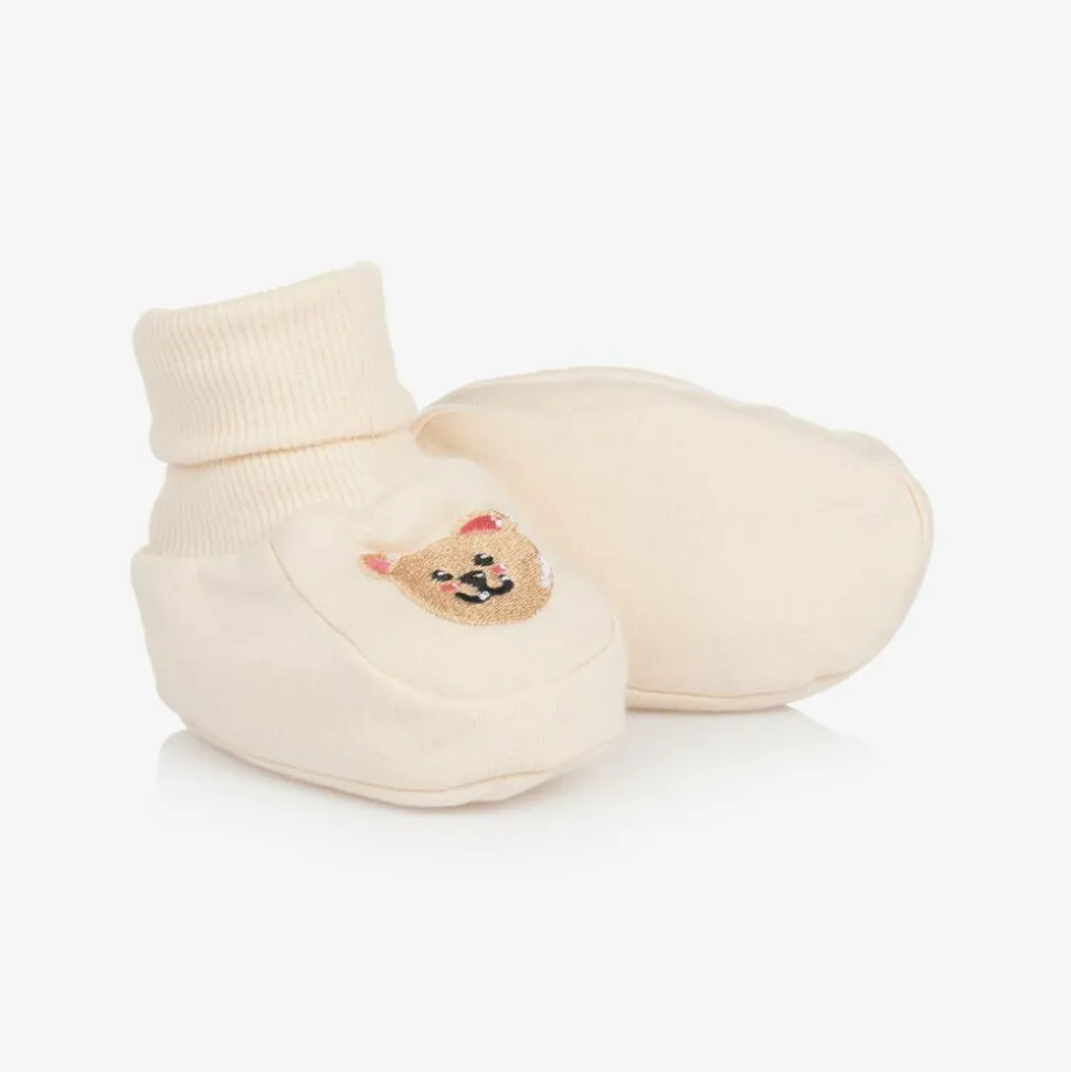 Beige Teddy Bear Cotton Booties