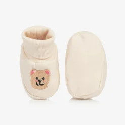 Beige Teddy Bear Cotton Booties