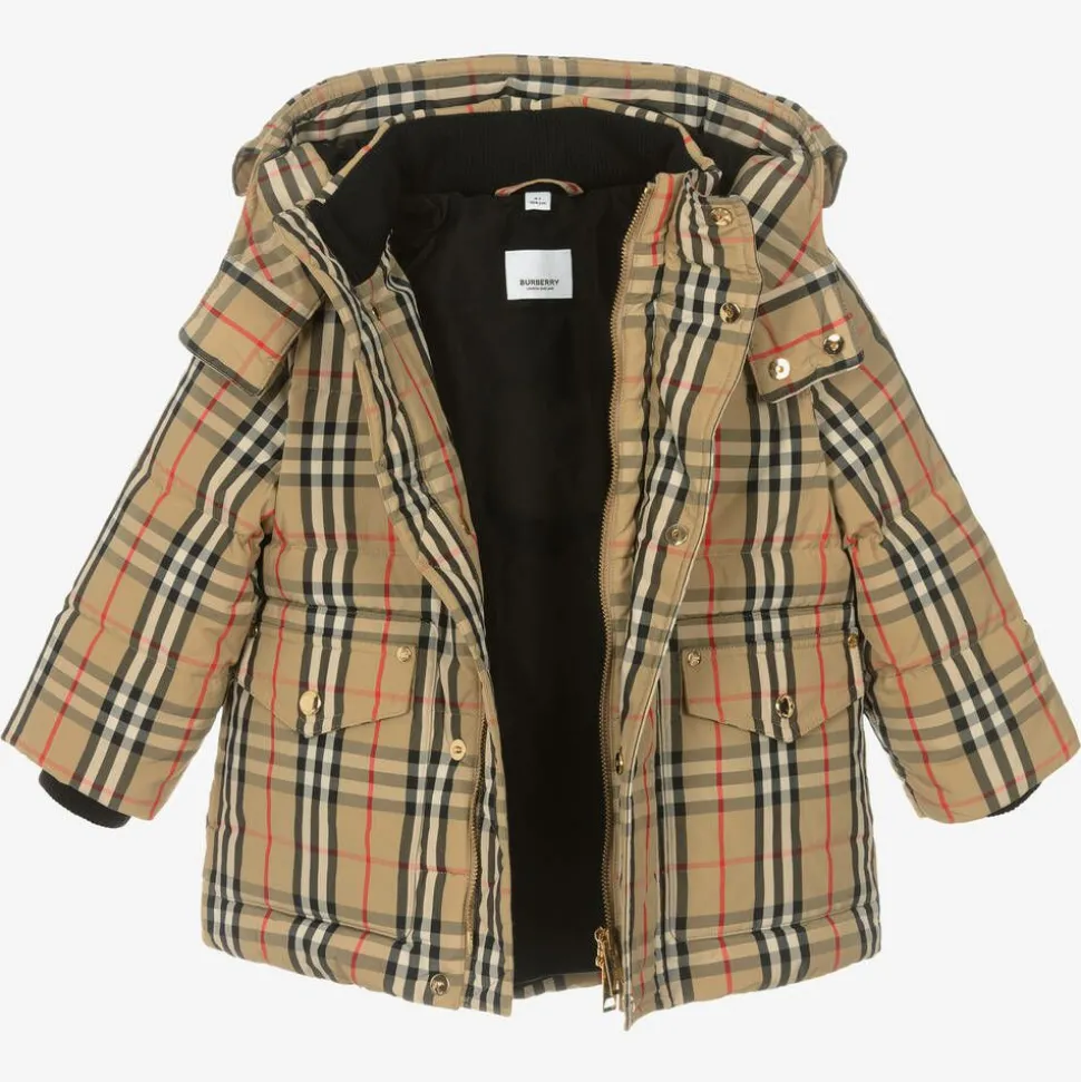 Beige Vintage Check Down Coat