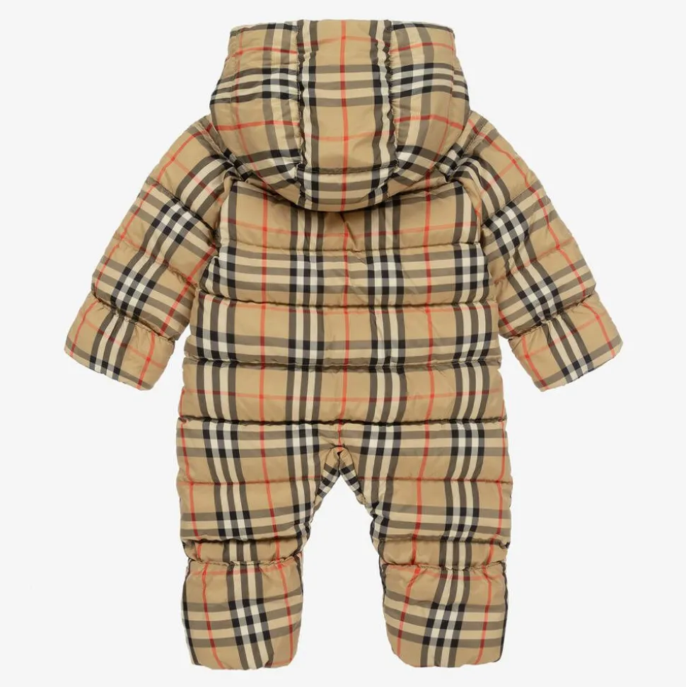 Beige Vintage Check Down Baby Snowsuit