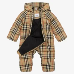 Beige Vintage Check Down Baby Snowsuit