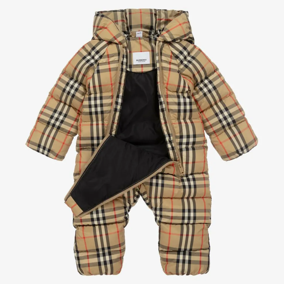 Beige Vintage Check Down Baby Snowsuit