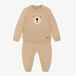 Beige Wool Knit Trouser Set