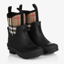 Black & Beige Check Rain Boots