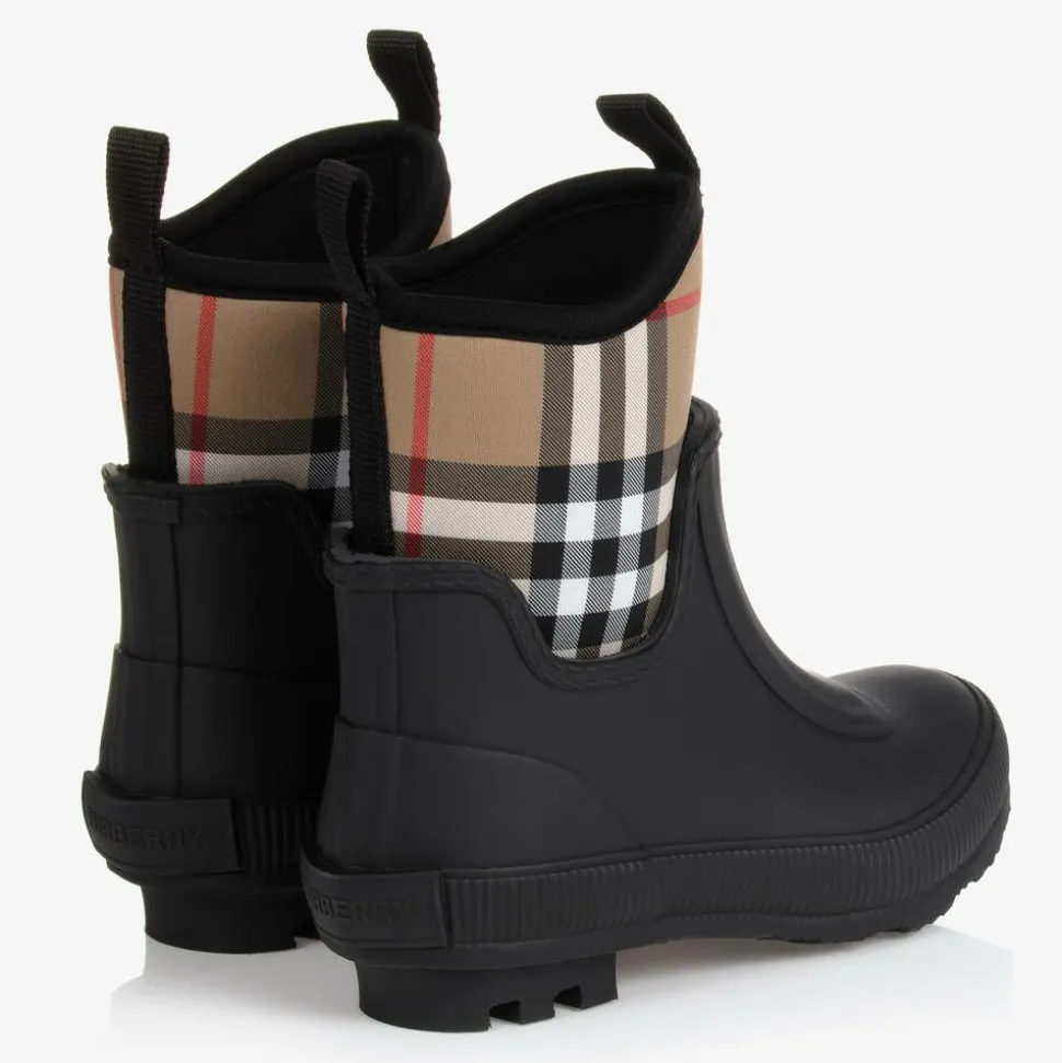 Black & Beige Check Rain Boots
