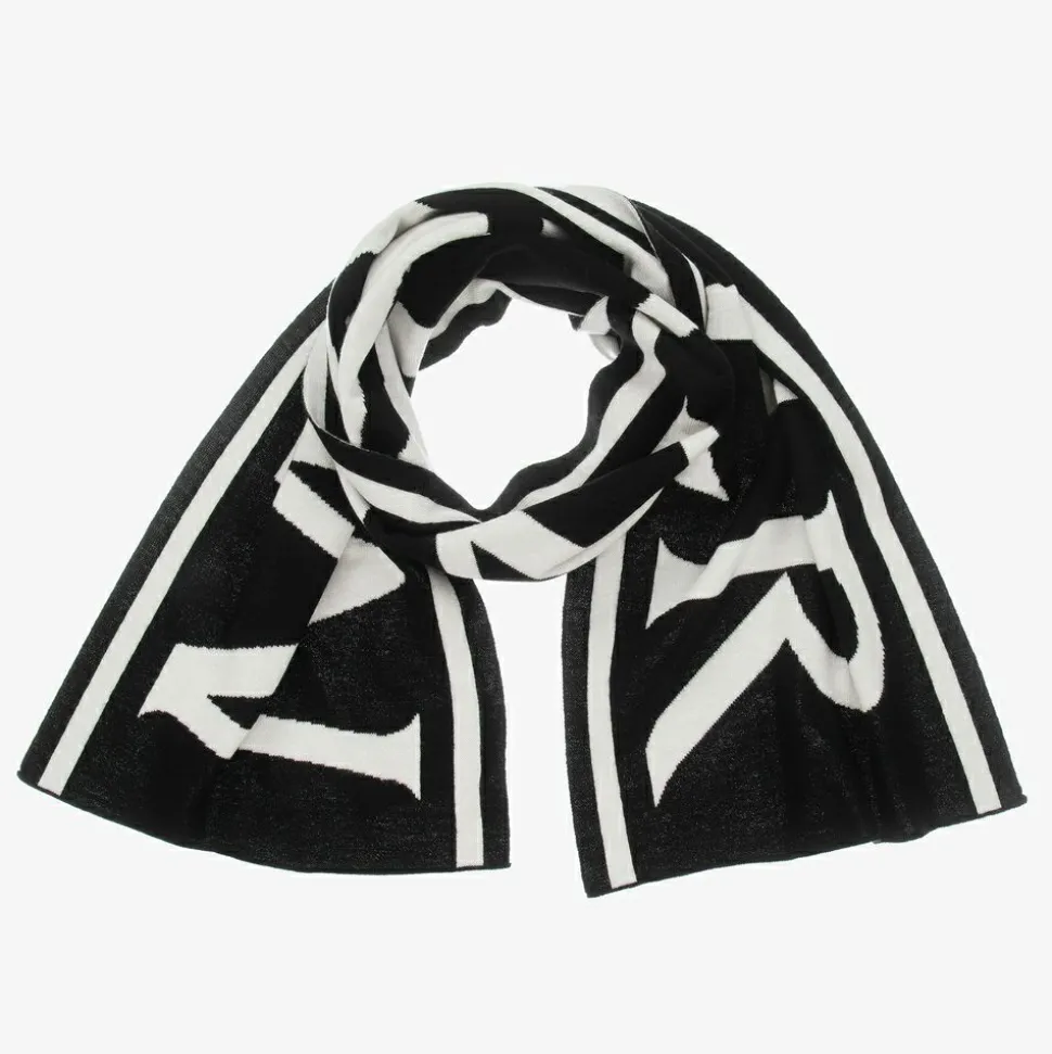 Black & Ivory Logo Wool Scarf