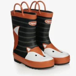 Black & Orange Fox Rain Boots