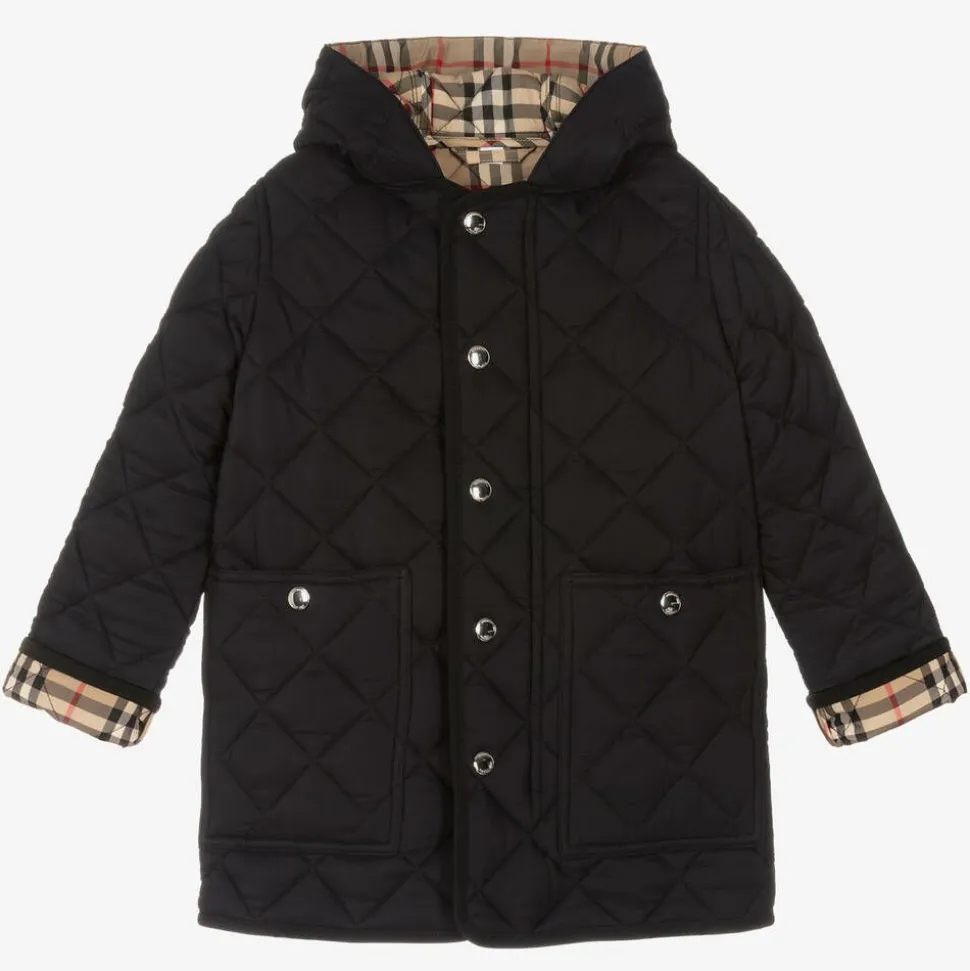 Black Button Up Quilted Long Coat