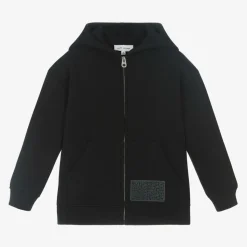 Black Cotton Jersey Zip-Up Hoodie