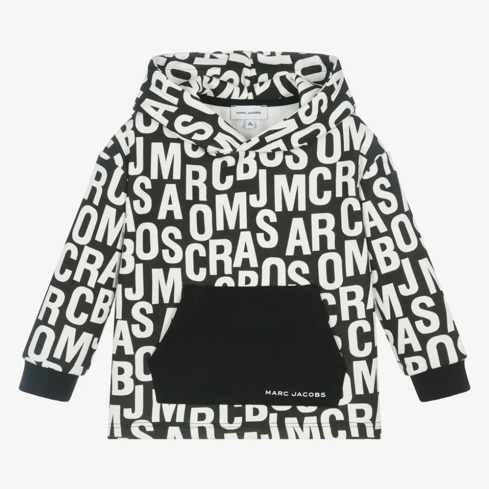 Black Cotton Jumbled Logo Hoodie