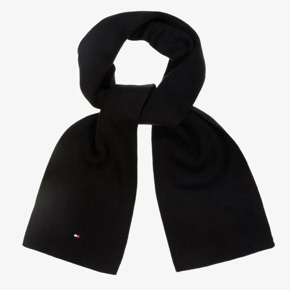 Black Cotton Knit Flag Logo Scarf