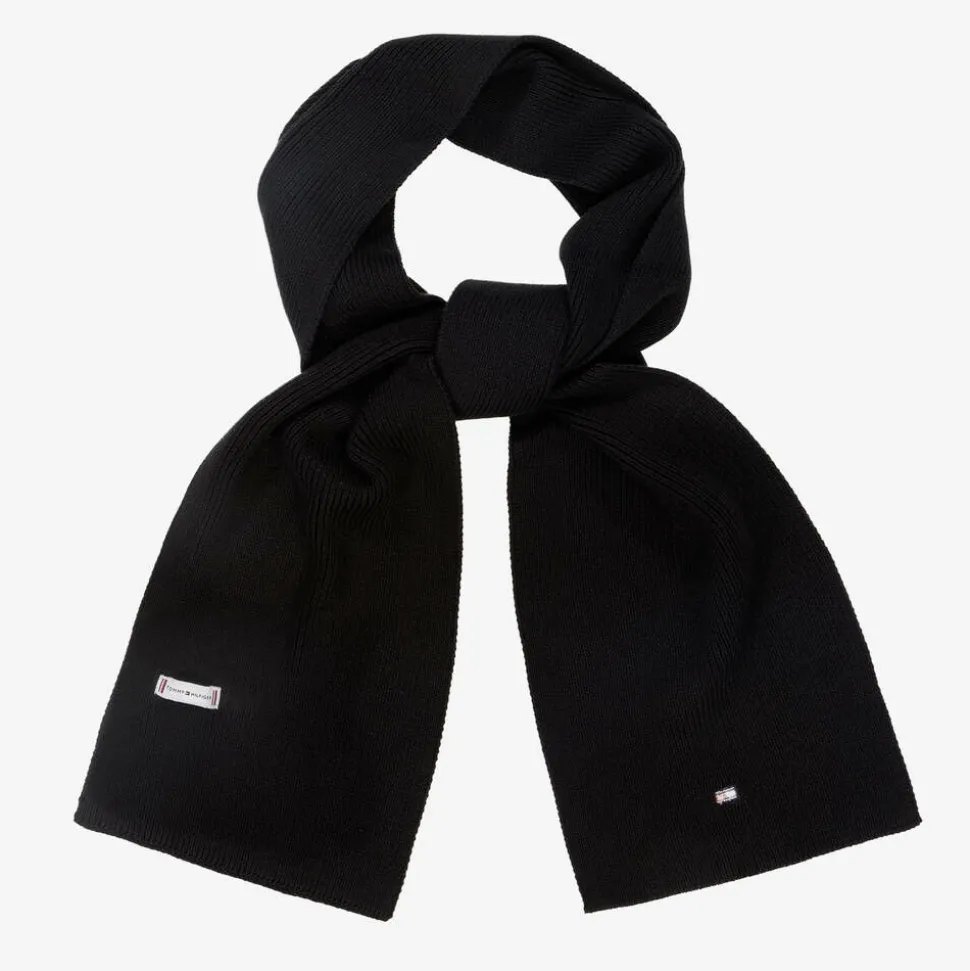 Black Cotton Knit Flag Logo Scarf