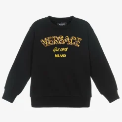 Black Cotton Leopard Print Logo Sweatshirt