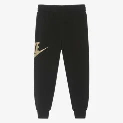 Black Cotton Swoosh Logo Joggers