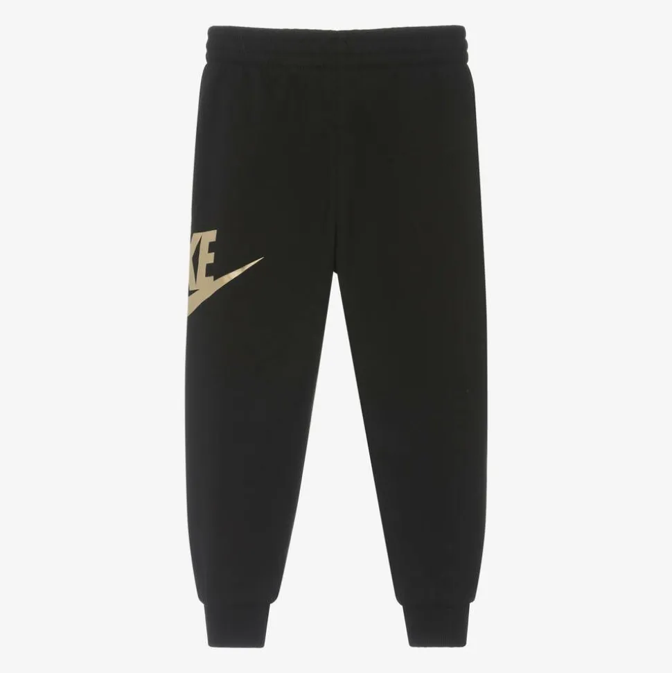 Black Cotton Swoosh Logo Joggers