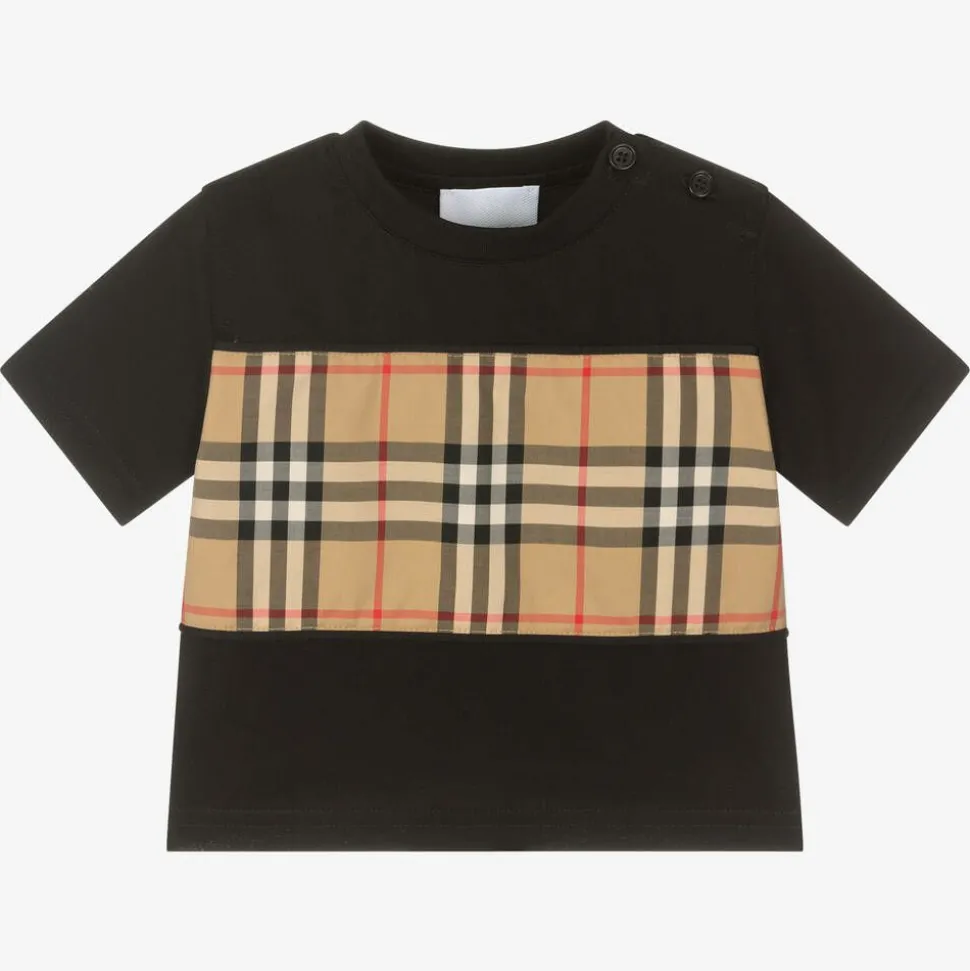 Black Cotton Vintage Check Baby T-Shirt