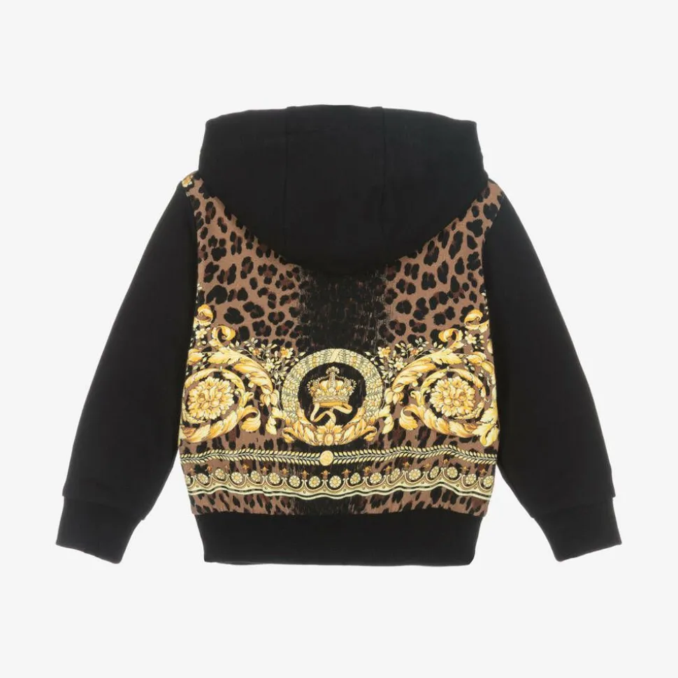 Black Cotton Wild Barocco Zip-Up Top