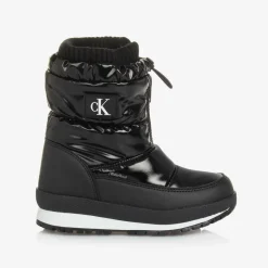 Black Faux Leather Snow Boots