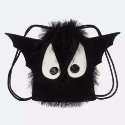 Black Fluffy Bat Drawstring Bag (29cm)