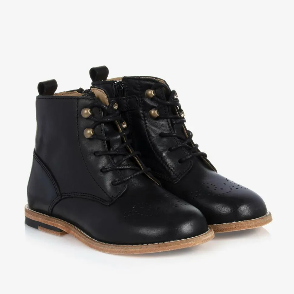Black Leather Brogue Ankle Boots