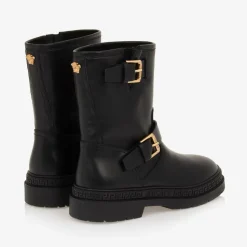 Black Leather Medusa & Greca Boots