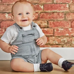 Black Leather Pre-Walker Shoes