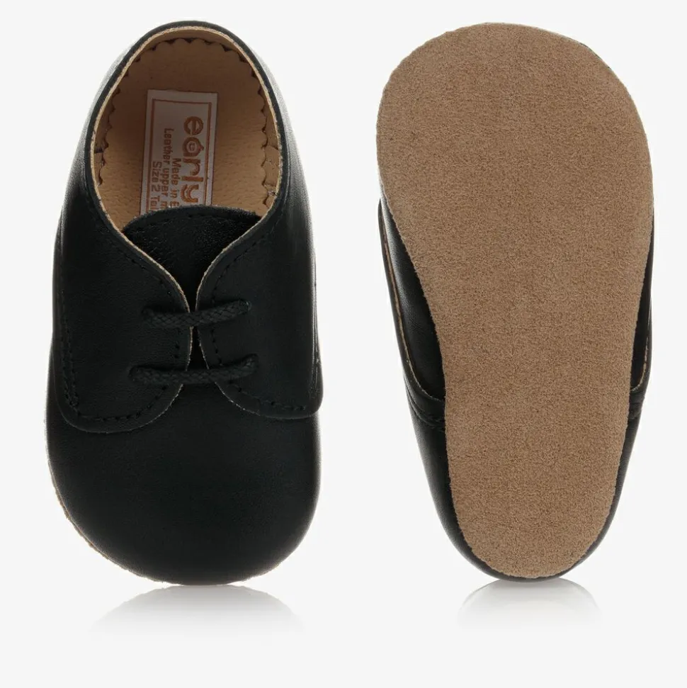 Black Leather Pre-Walker Shoes