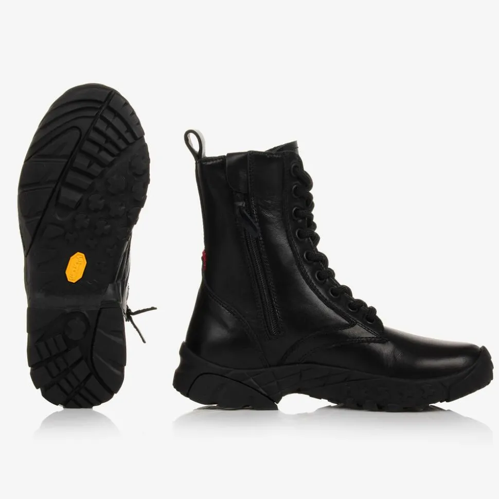 Black Leather Trek Ankle Boots