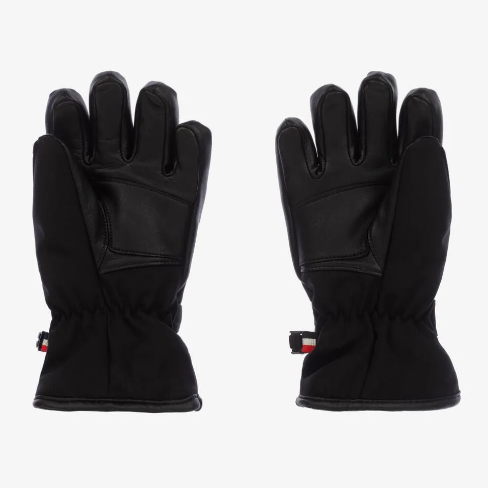Black Leather Trimmed Ski Gloves