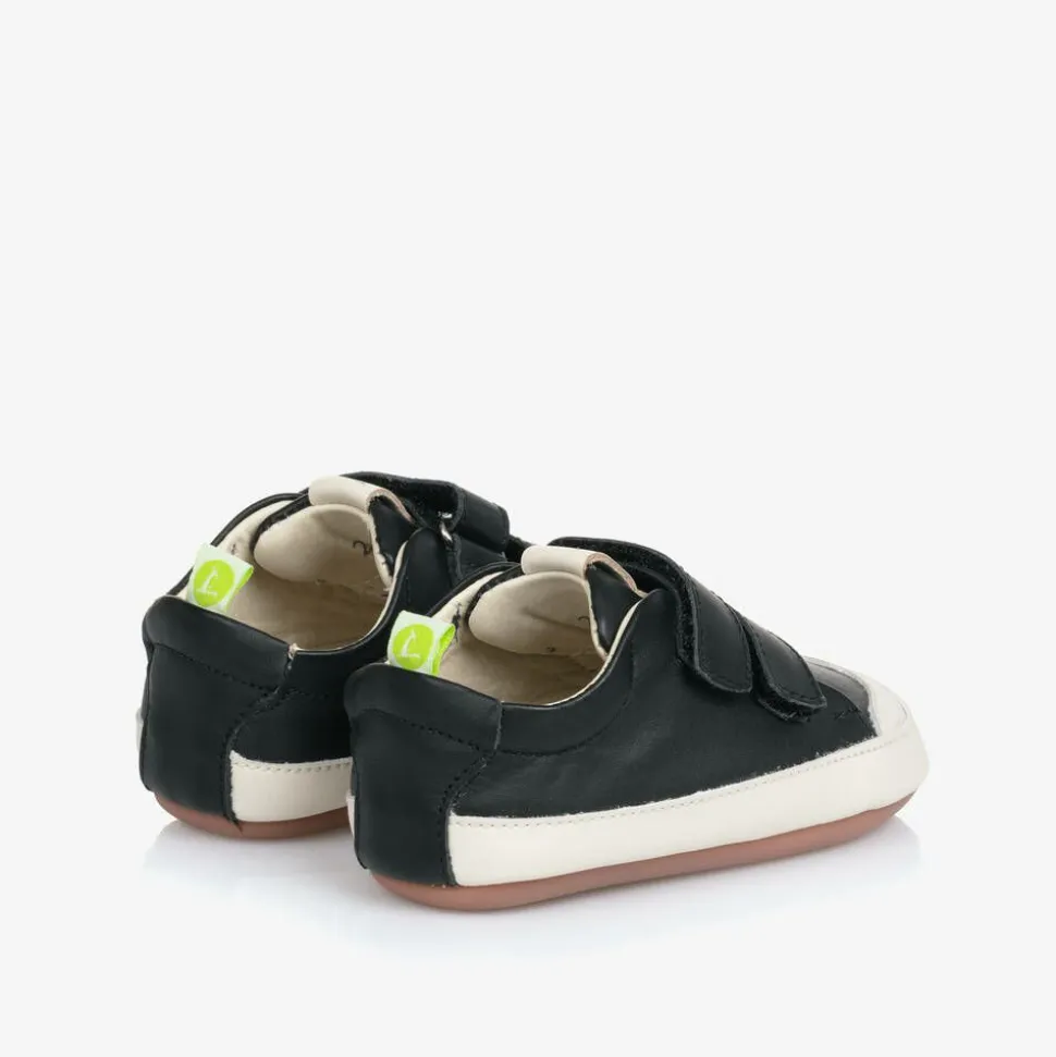 Black Leather Velcro Trainers