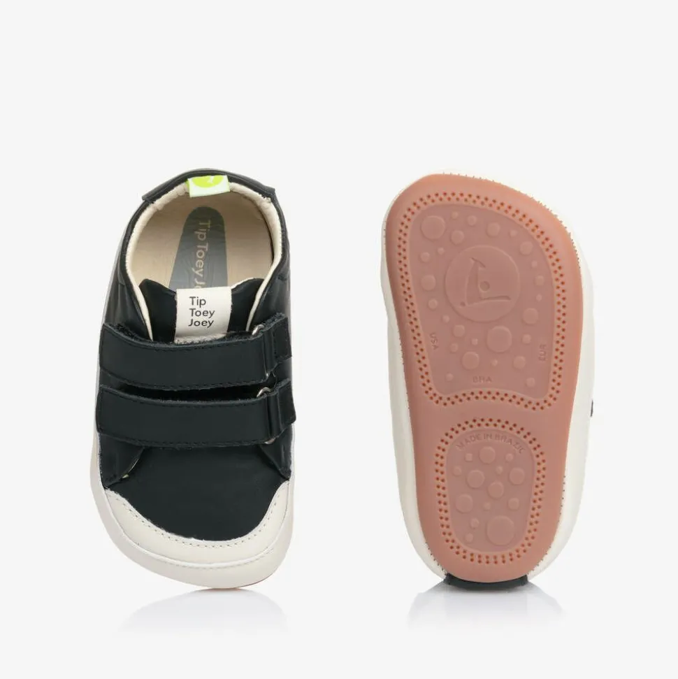 Black Leather Velcro Trainers