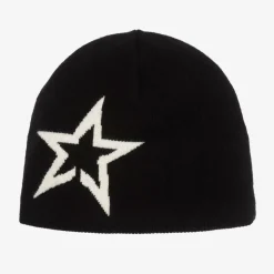 Black Merino Wool Star Beanie