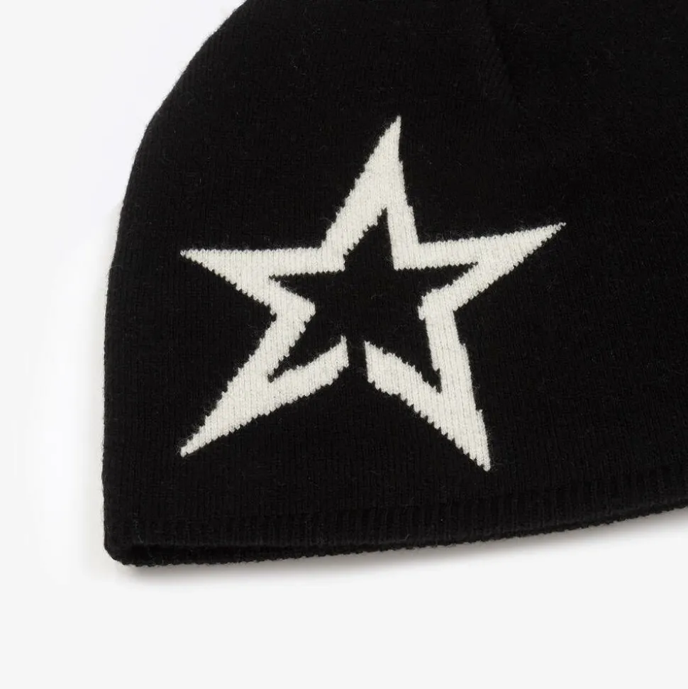 Black Merino Wool Star Beanie
