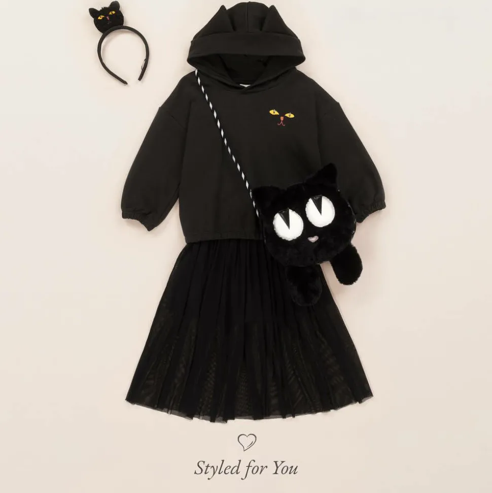 Black Organic Cotton Cat Hoodie