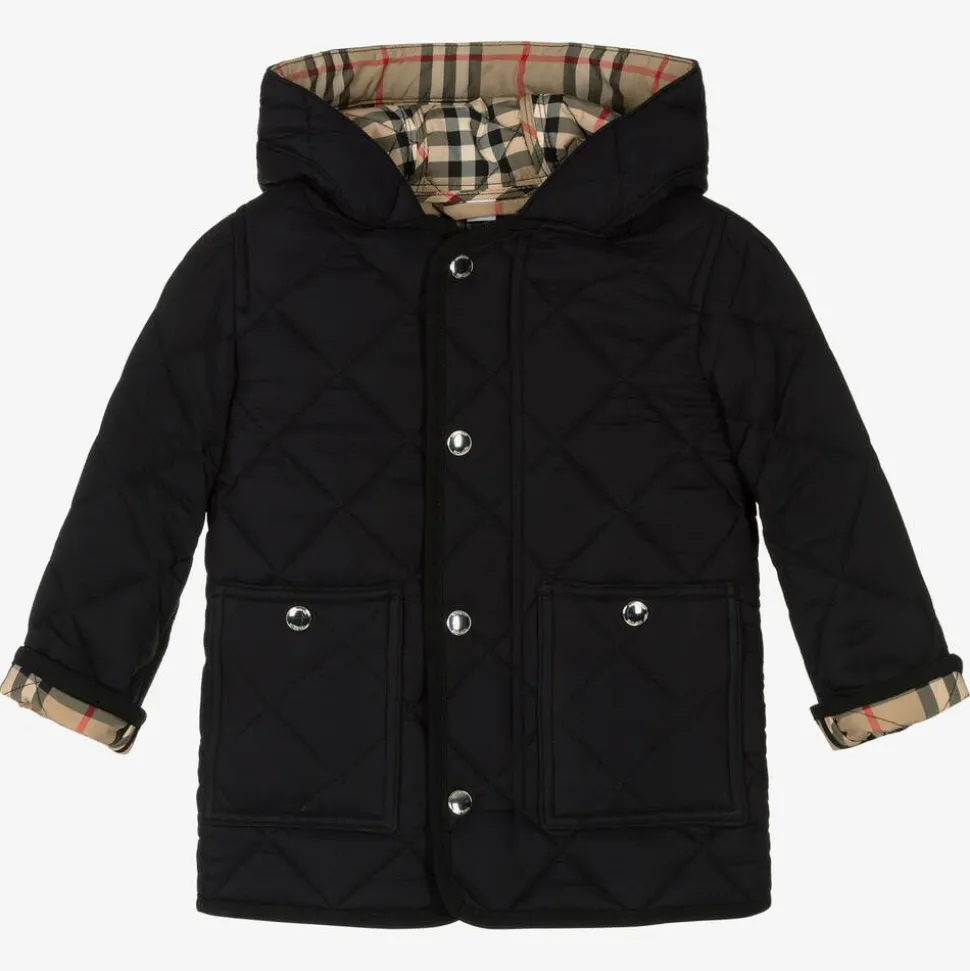 Black Quilted Vintage Check Baby Coat