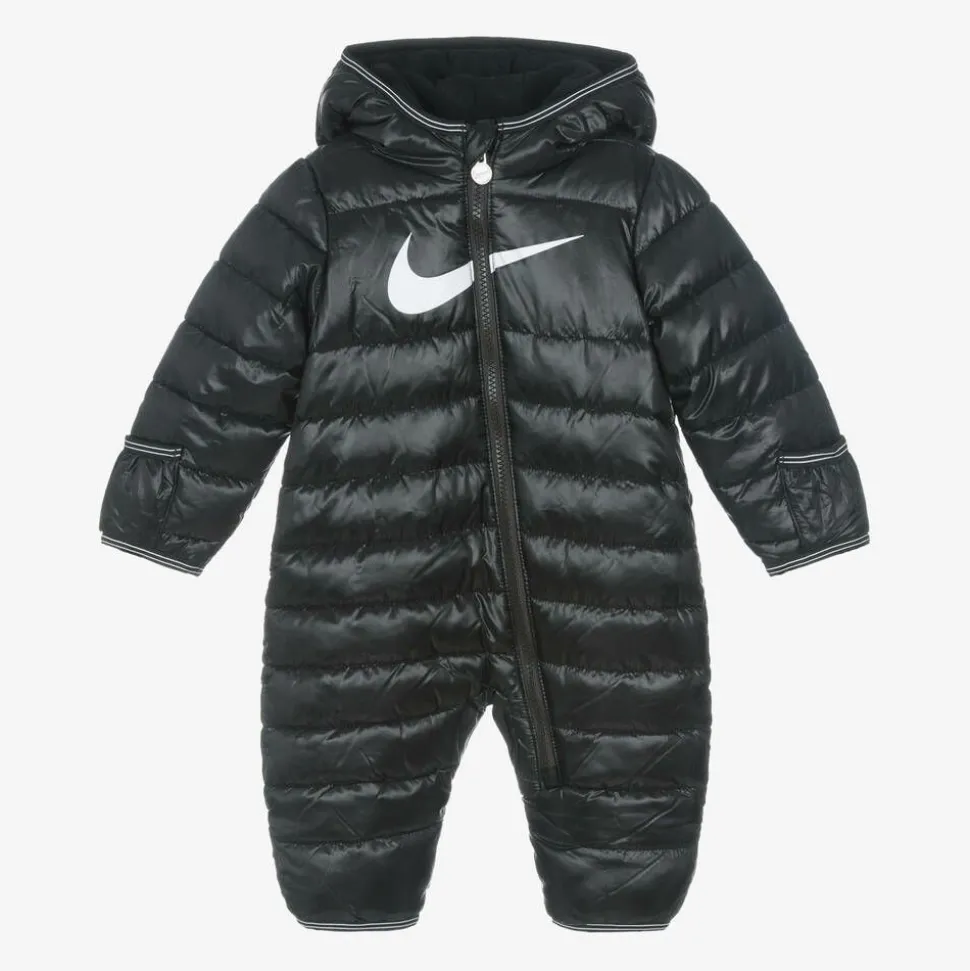 Black Swoosh Logo Padded Baby Snowsuit