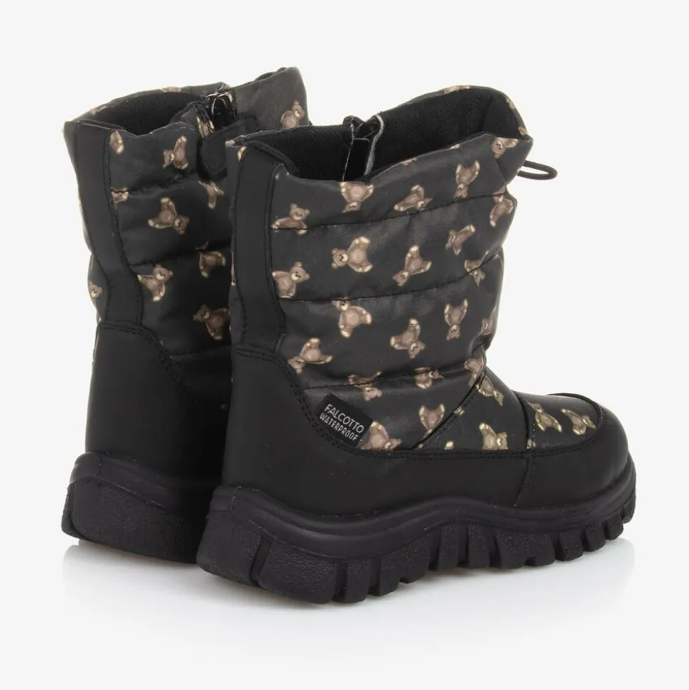 Black Teddy Bear Print Snow Boots